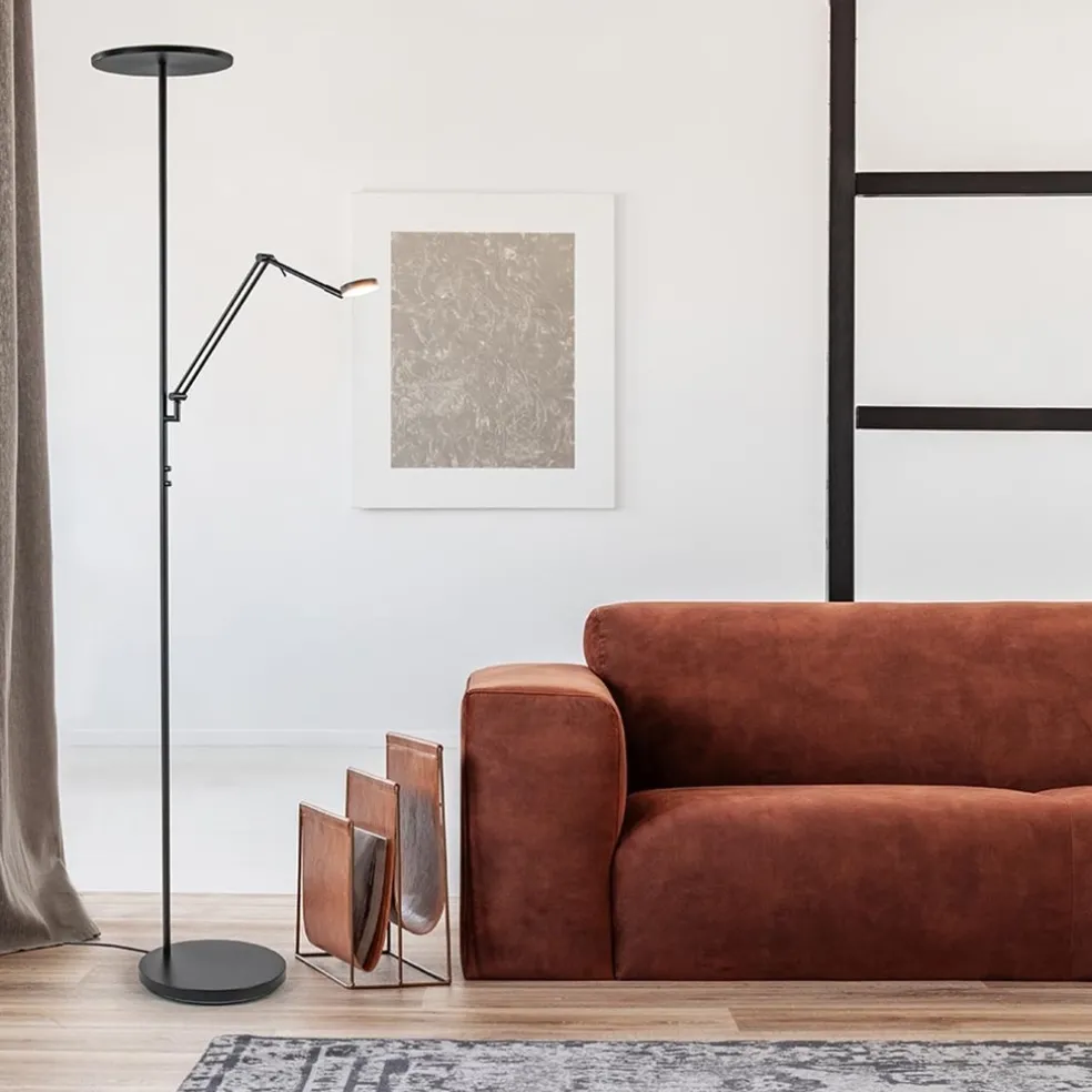 New Straluma Design LED uplighter met leesarm zwart geborsteld staal