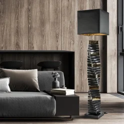 Online Straluma Design vloerlamp keramiek zwart/goud met zwarte kap