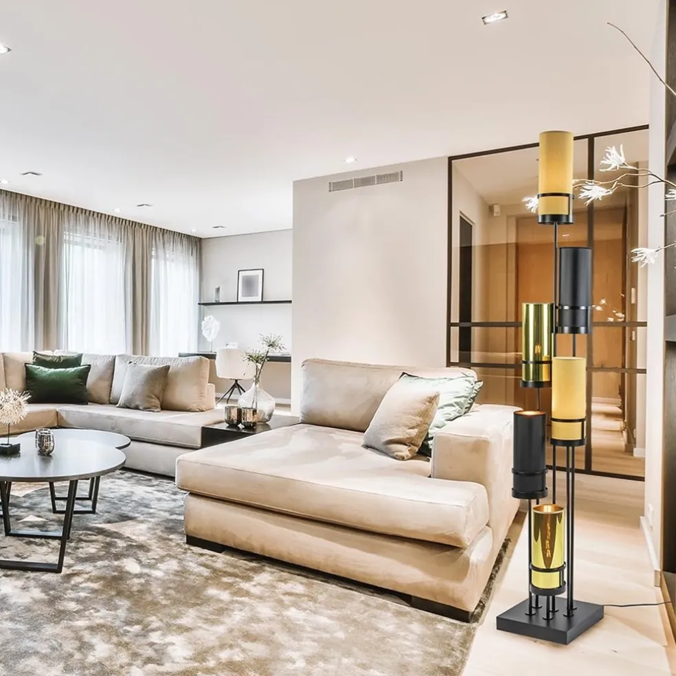 Online Straluma Design vloerlamp met cilinder kappen zwart/goud