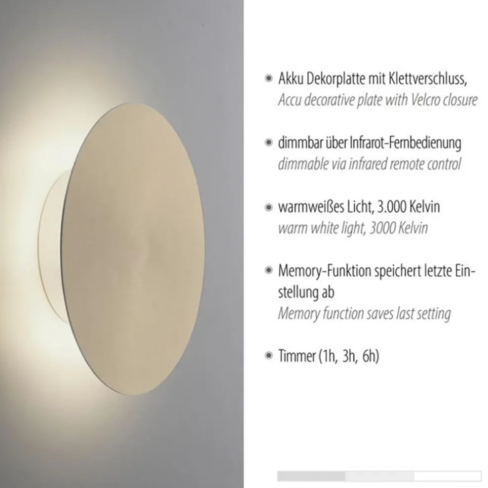 Outlet Straluma Dimbare LED wandlamp op accu goud
