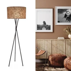 Best Sale Straluma Driepoot schelpen vloerlamp zwart met bruin en goud