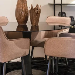 Clearance Straluma Eetkamertafel ronde glazen plaat zwart met mango houten voet