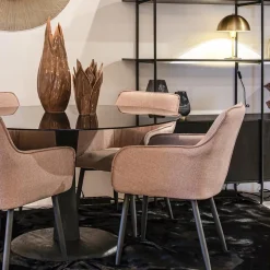 Clearance Straluma Eetkamertafel ronde glazen plaat zwart met mango houten voet