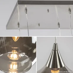 Clearance Straluma Eettafelhanglamp nikkel met smokey glas 8-lichts