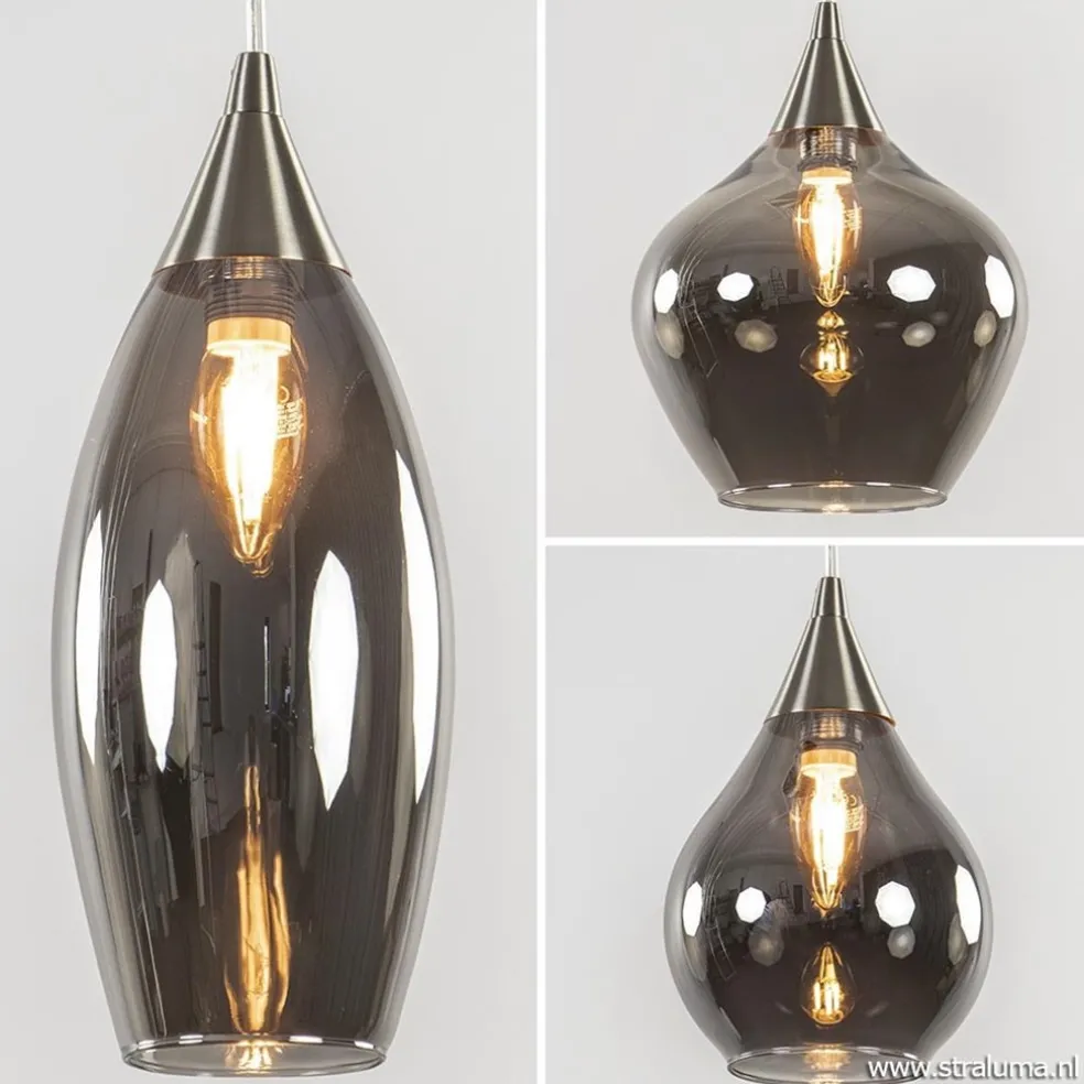 Clearance Straluma Eettafelhanglamp nikkel met smokey glas 8-lichts