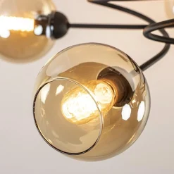 New Straluma Elegante 5-lichts plafondlamp met amber glazen bollen