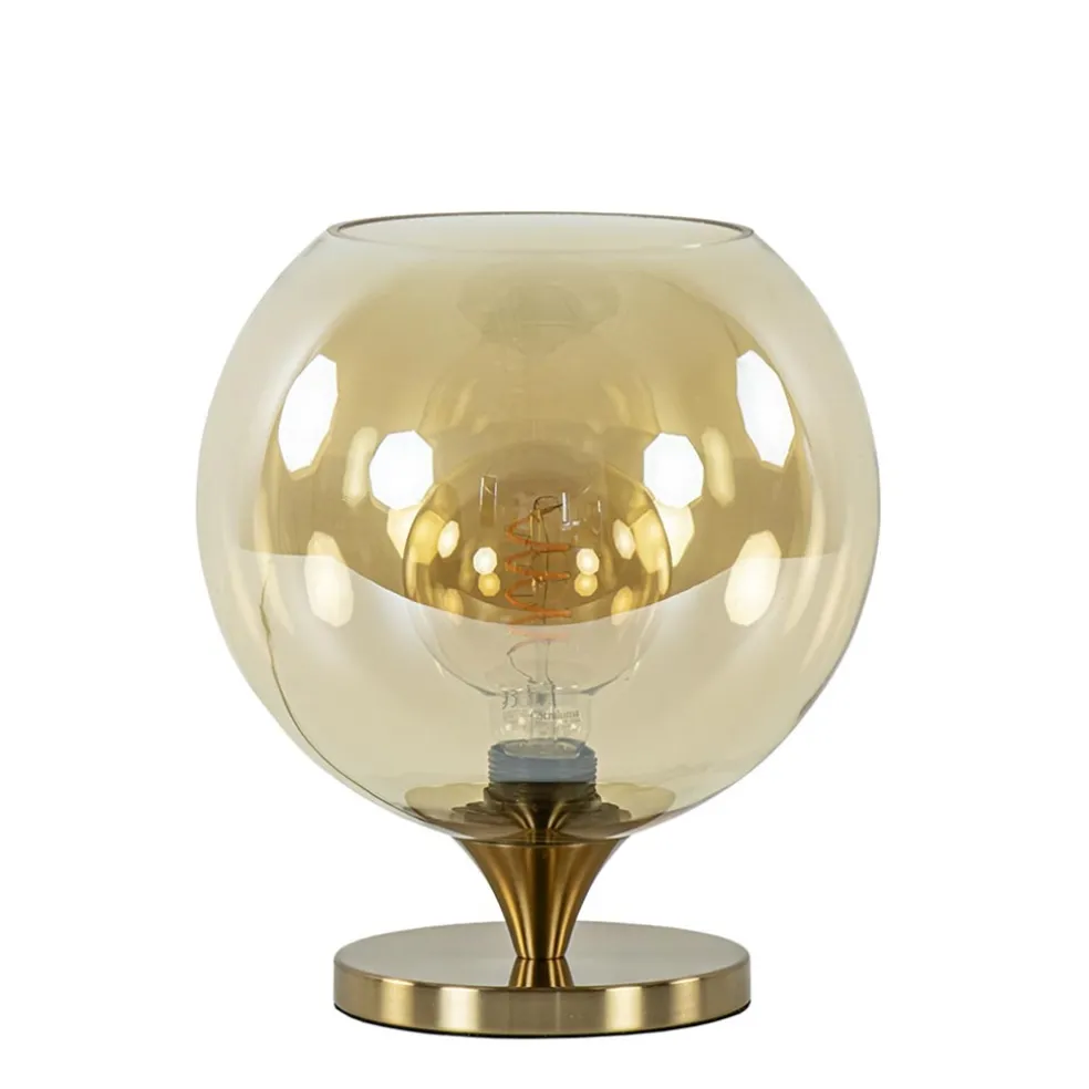 Outlet Straluma Elegante tafellamp donker goud met amber glazen bol 25 cm