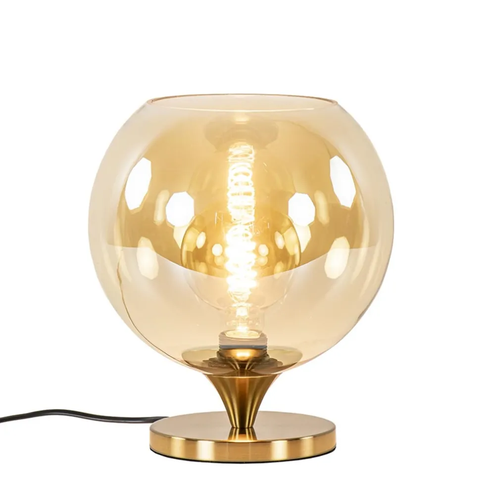 Outlet Straluma Elegante tafellamp donker goud met amber glazen bol 25 cm