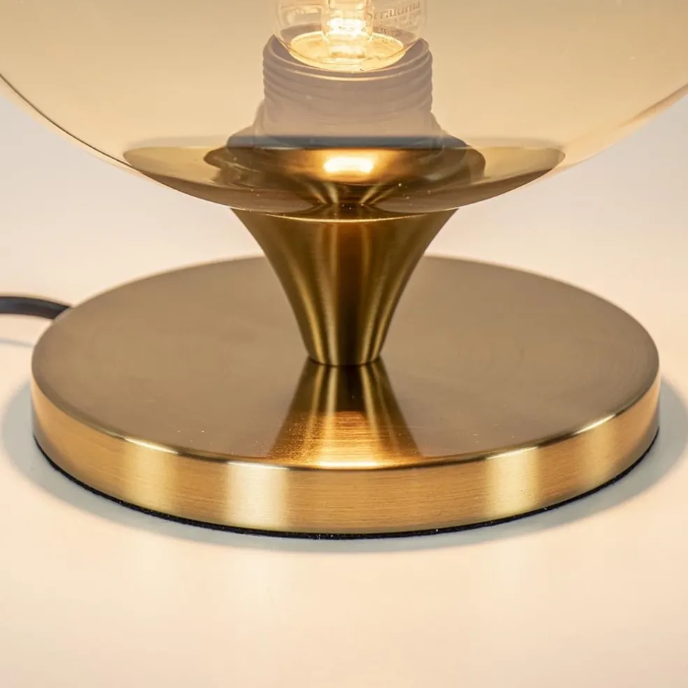 Outlet Straluma Elegante tafellamp donker goud met amber glazen bol 25 cm