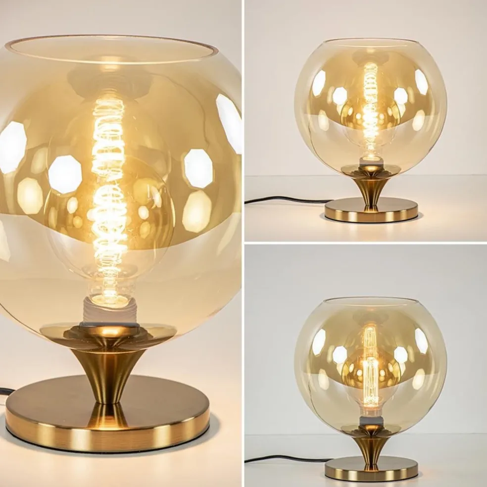 Outlet Straluma Elegante tafellamp donker goud met amber glazen bol 25 cm