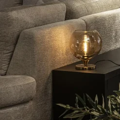 Outlet Straluma Elegante tafellamp donker goud met amber glazen bol 25 cm