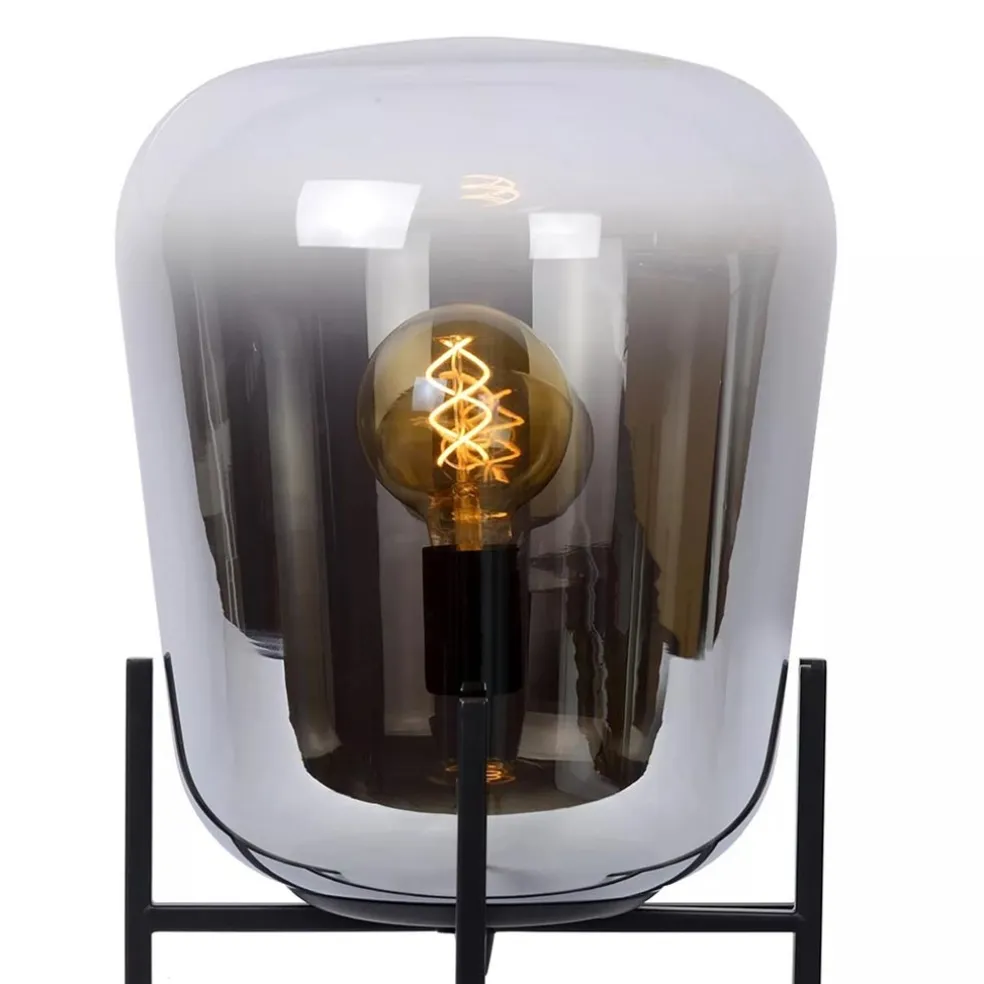 Outlet Straluma Elegante tafellamp zwart frame met smoke glazen kap