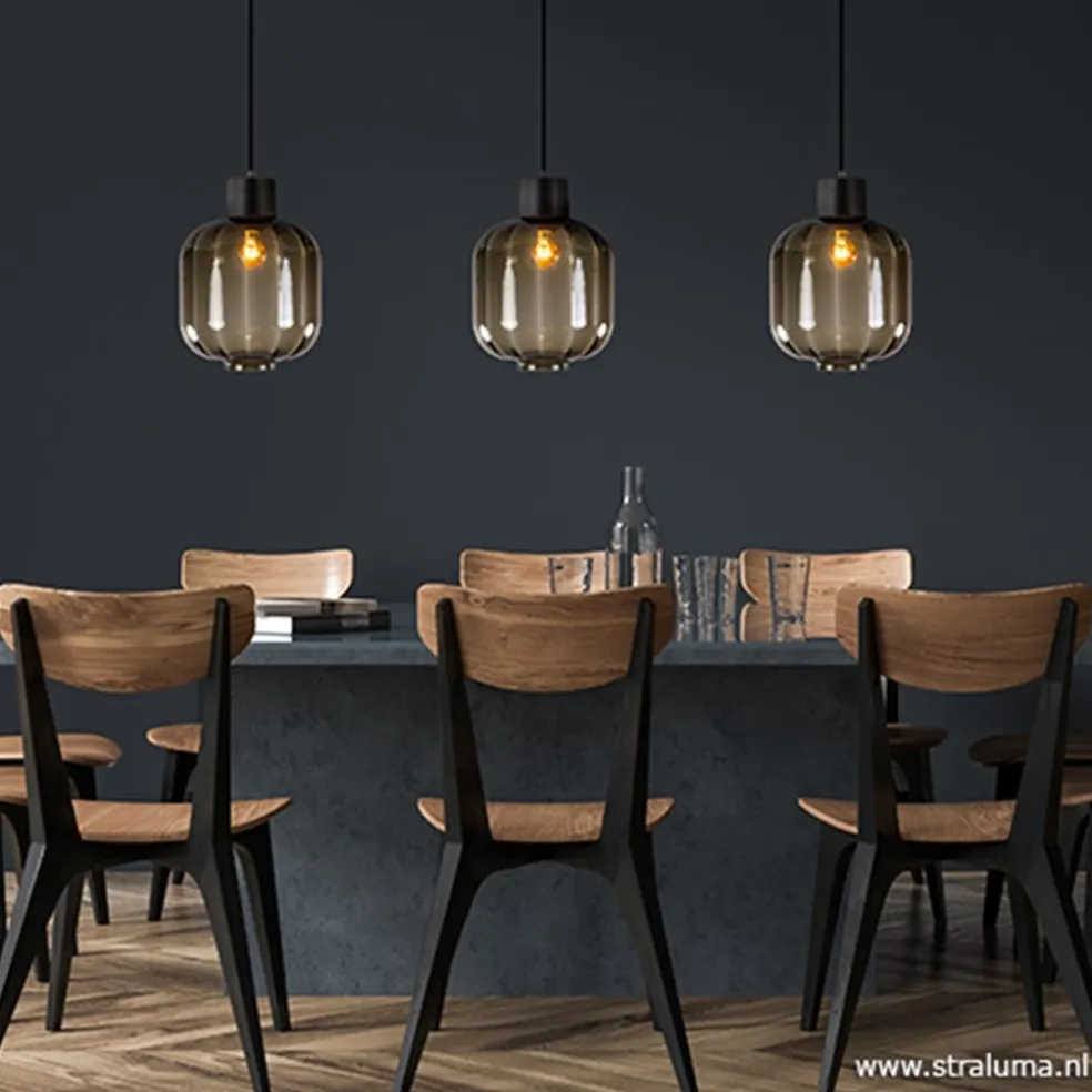 Cheap Straluma Glazen eettafelhanglamp zwart luxury