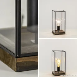 Hot Straluma Glazen tafellamp Askjer hout met zwart