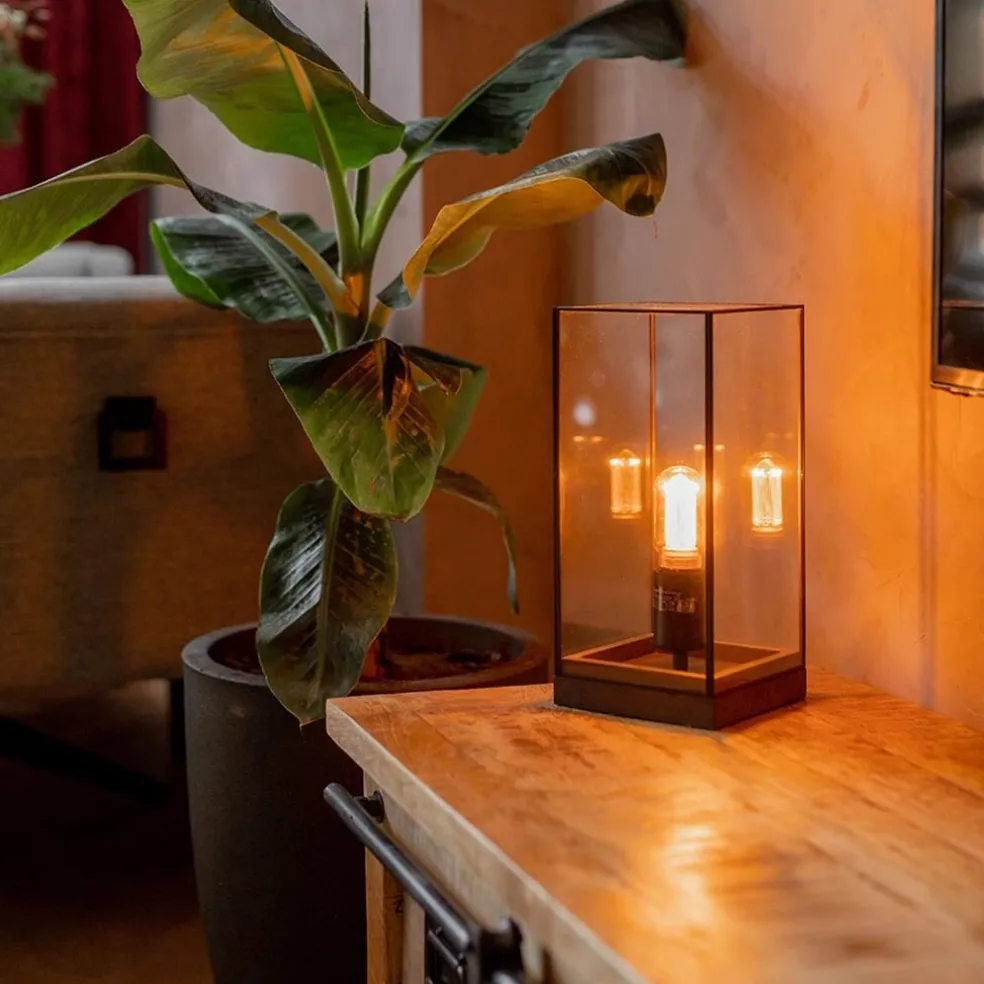 Hot Straluma Glazen tafellamp Askjer hout met zwart