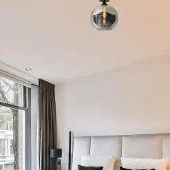 Sale Straluma Globe plafondlamp zwart met smoke/titanium glas 30 cm