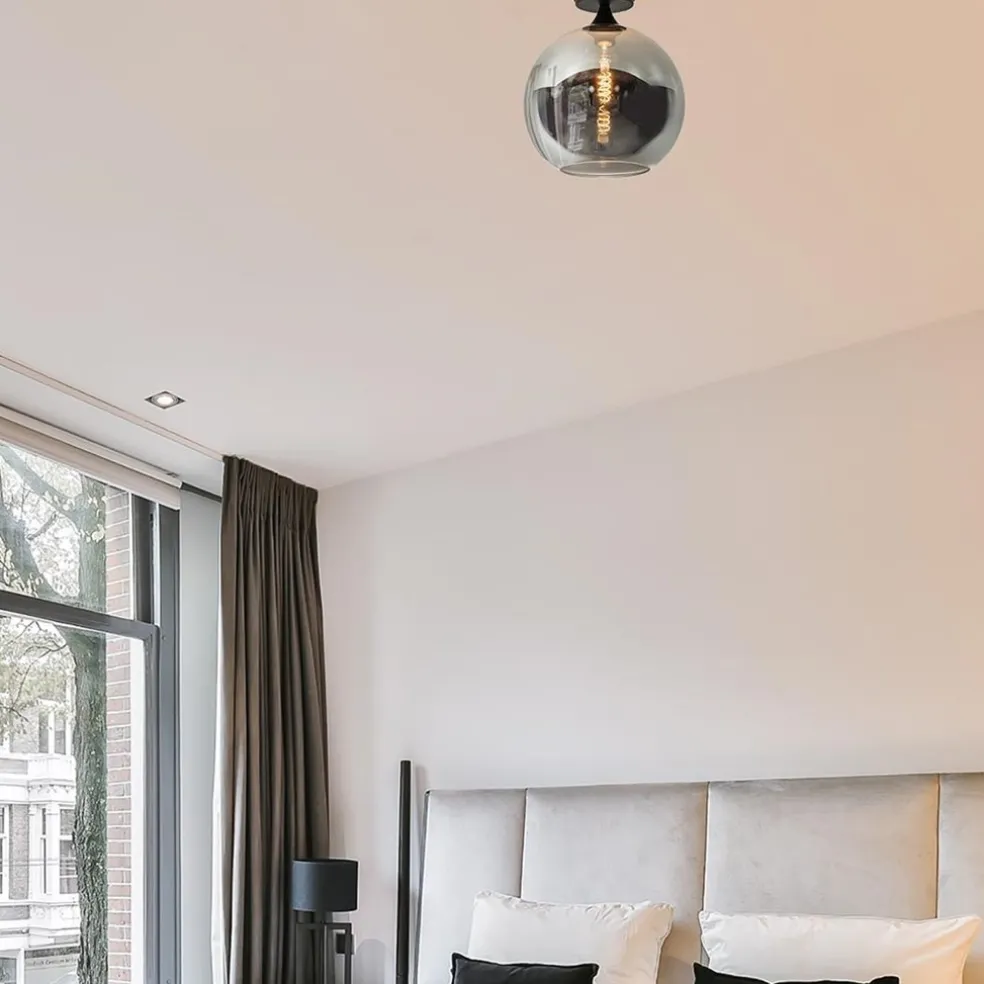 Sale Straluma Globe plafondlamp zwart met smoke/titanium glas 30 cm