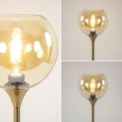 Discount Straluma Gouden tafellamp met amber glazen bol 20 cm