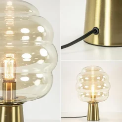 Fashion Straluma Gouden tafellamp Misty met amber glazen kap L&L