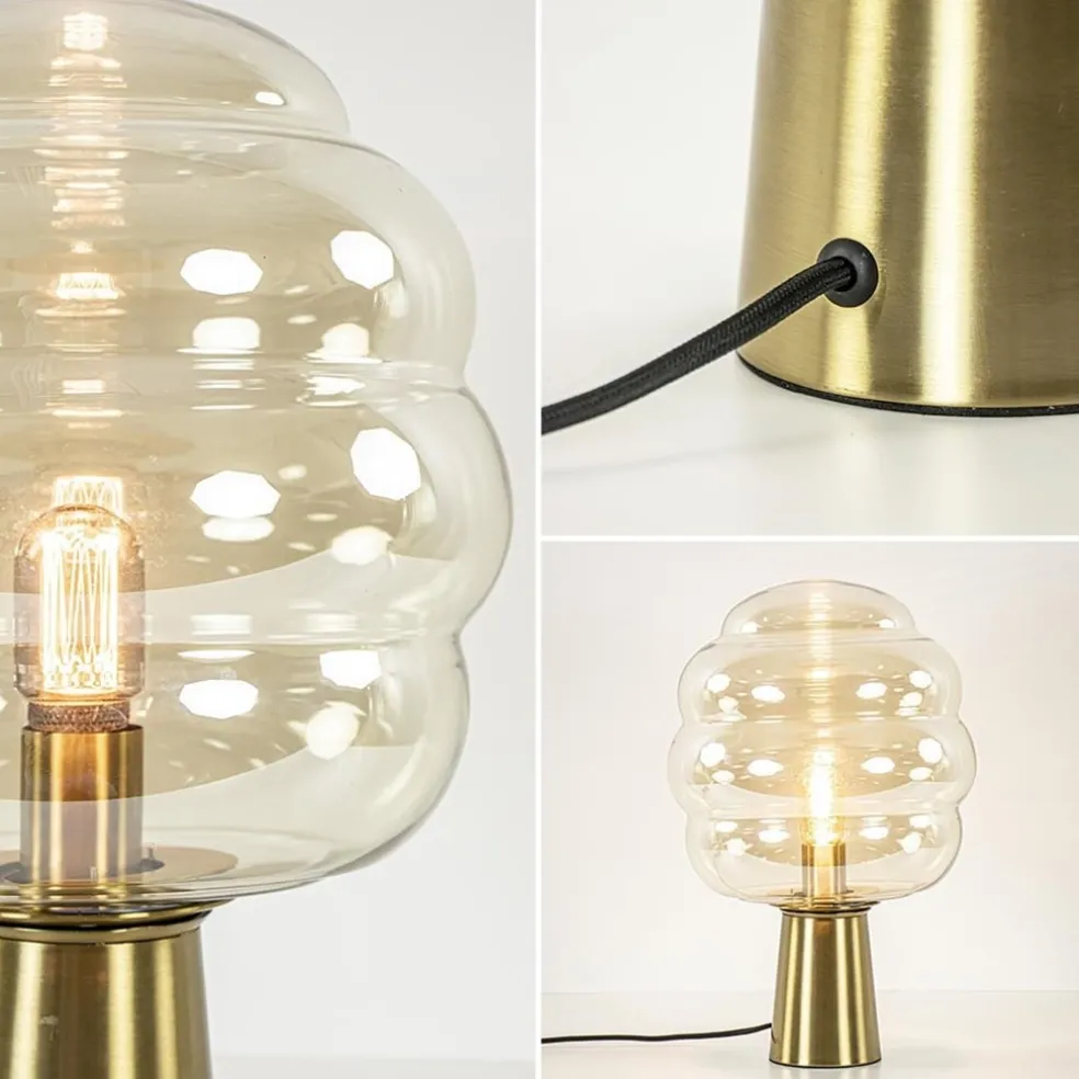 Fashion Straluma Gouden tafellamp Misty met amber glazen kap L&L
