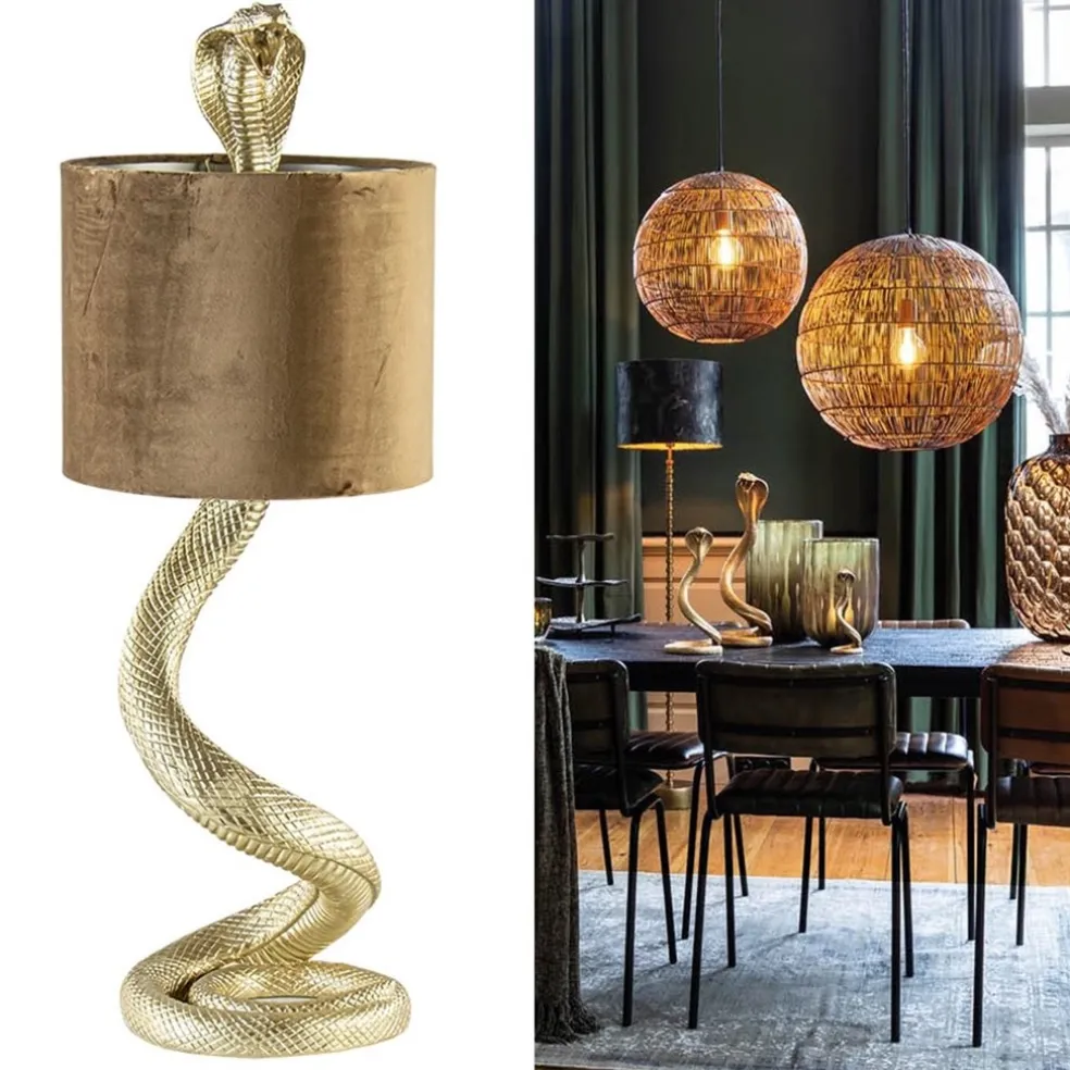 Sale Straluma Gouden tafellamp Snake met velours kap