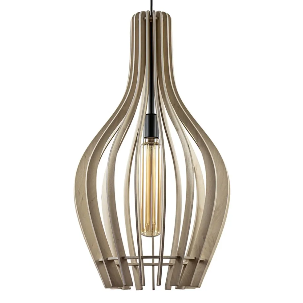 Store Straluma Grote hanglamp blank houten kap met zwart