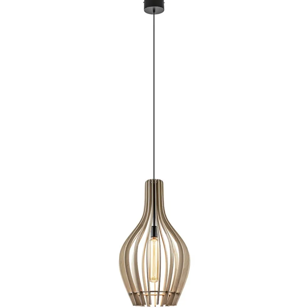 Store Straluma Grote hanglamp blank houten kap met zwart