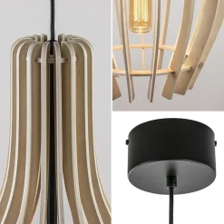 Store Straluma Grote hanglamp blank houten kap met zwart