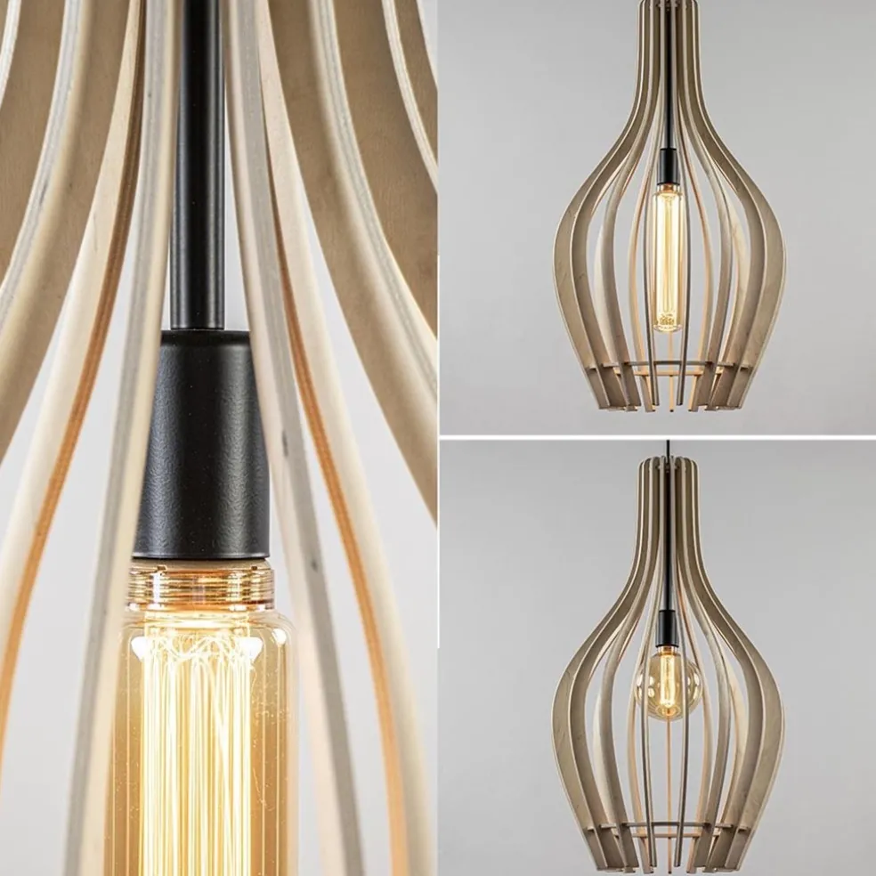 Store Straluma Grote hanglamp blank houten kap met zwart