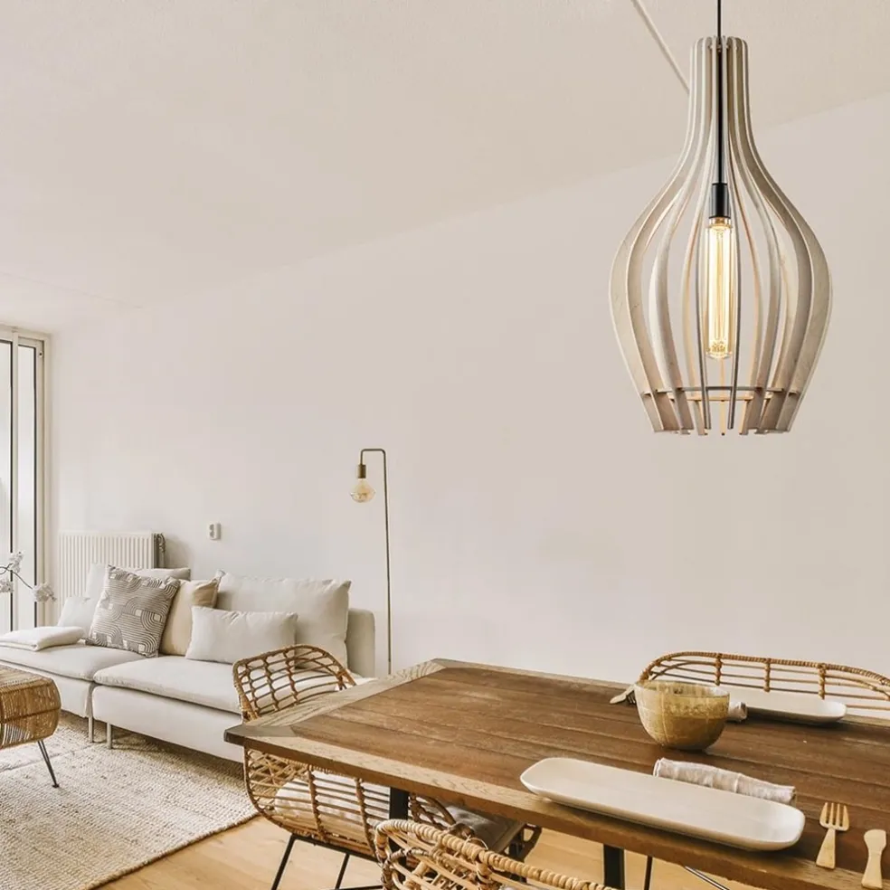 Store Straluma Grote hanglamp blank houten kap met zwart