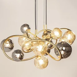 Best Straluma Grote hanglamp goud met amber/smoke glazen bollen