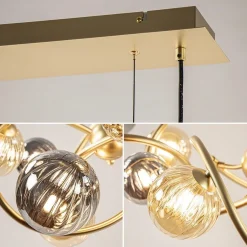 Best Straluma Grote hanglamp goud met amber/smoke glazen bollen