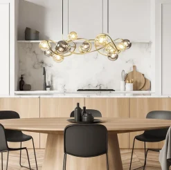 Best Straluma Grote hanglamp goud met amber/smoke glazen bollen