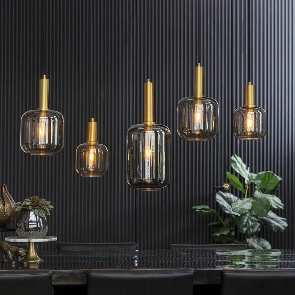 New Straluma Grote hanglamp Lekar 5-lichts antiek brons met smoke glas