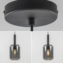 Cheap Straluma Grote hanglamp Lekar zwart met smoke glas