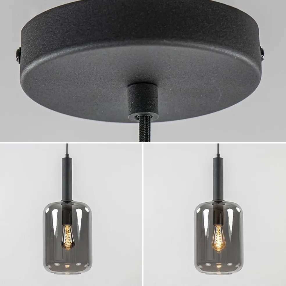 Cheap Straluma Grote hanglamp Lekar zwart met smoke glas