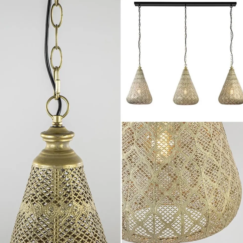 Sale Straluma Grote hanglamp 3-lichts mat goud met zwarte balk