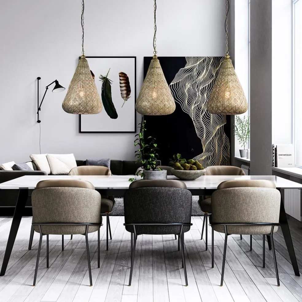 Sale Straluma Grote hanglamp 3-lichts mat goud met zwarte balk