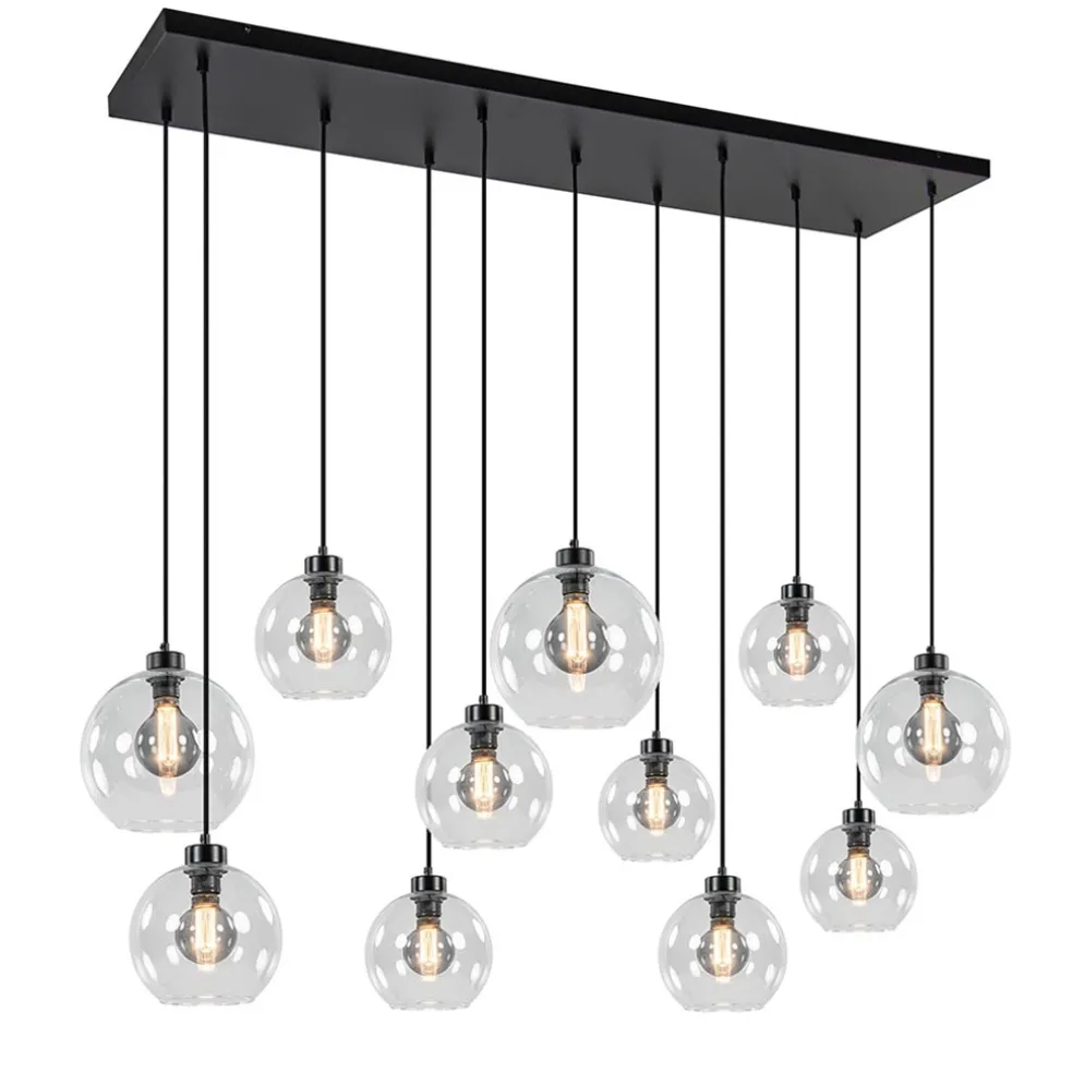 Fashion Straluma Grote hanglamp zwart 11- lichts multipendel helder glas