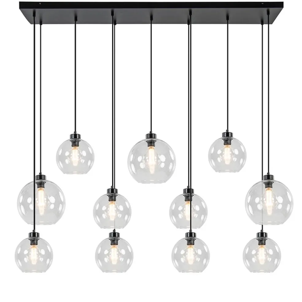 Fashion Straluma Grote hanglamp zwart 11- lichts multipendel helder glas
