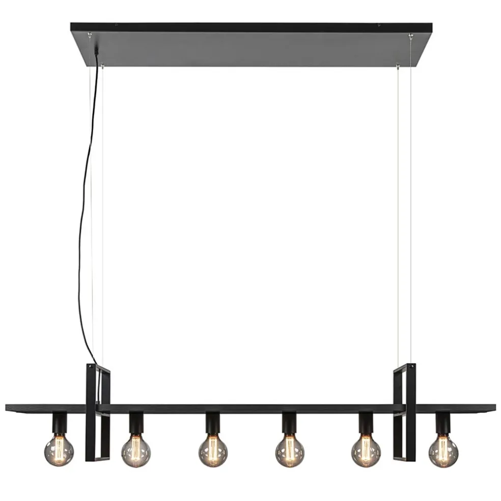Cheap Straluma Grote hanglamp zwart frame met houten planken