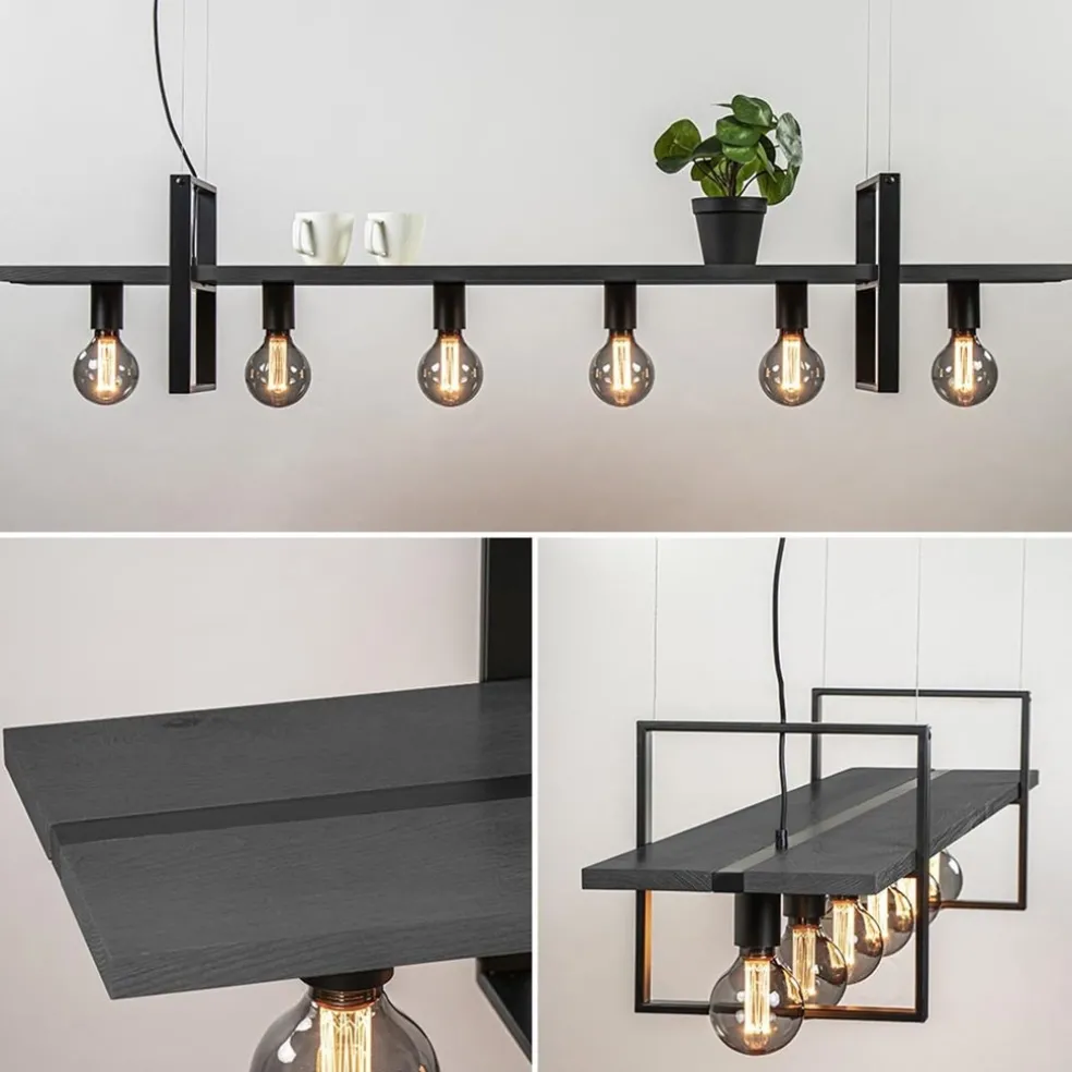 Cheap Straluma Grote hanglamp zwart frame met houten planken