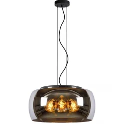 Online Straluma Grote hanglamp zwart met smoke glazen kap