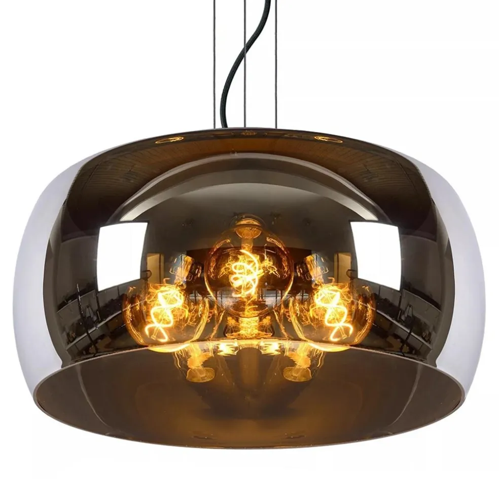 Online Straluma Grote hanglamp zwart met smoke glazen kap