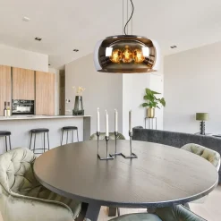 Online Straluma Grote hanglamp zwart met smoke glazen kap