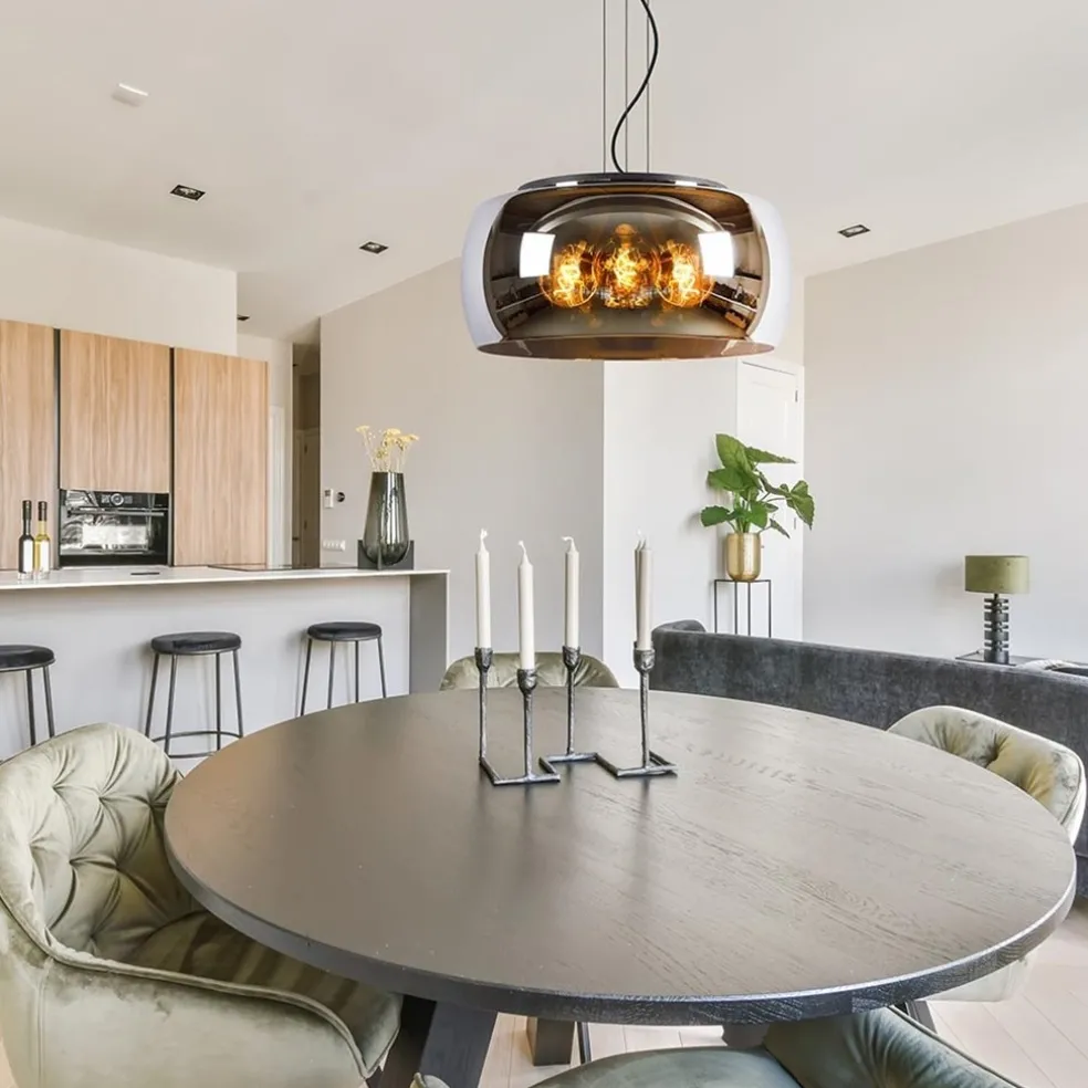 Online Straluma Grote hanglamp zwart met smoke glazen kap