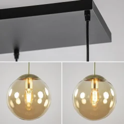 Clearance Straluma Grote 6-lichts eettafelhanglamp messing met amber glazen bollen