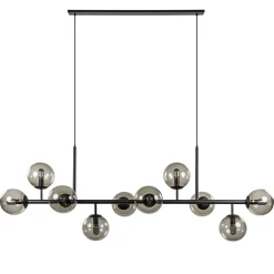 Fashion Straluma Grote 10-lichts hanglamp mat zwart met smoke glazen bollen