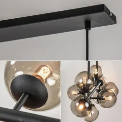 Fashion Straluma Grote 10-lichts hanglamp mat zwart met smoke glazen bollen