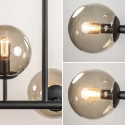 Fashion Straluma Grote 10-lichts hanglamp mat zwart met smoke glazen bollen